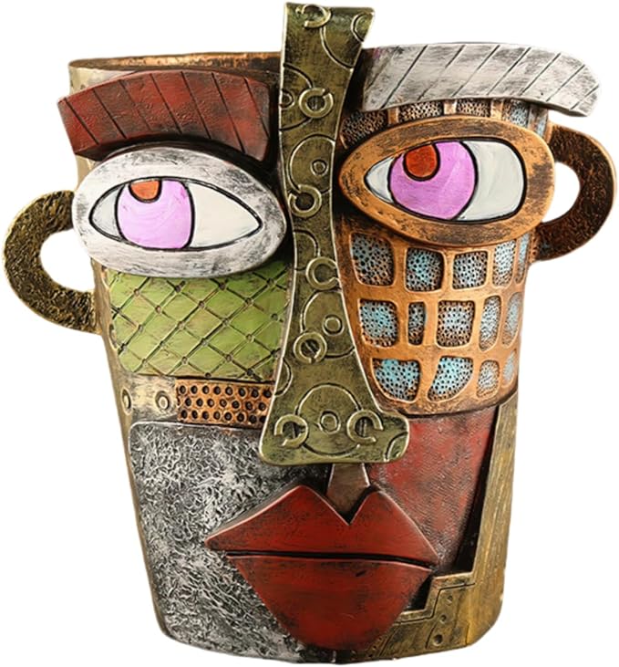 Brutalist Abstract Face Planters Pots Head, Unique Abstract Flower Pot, Funny Planters Decoration Flower Resin Face Flower Pot for Indoor and Outdoor Plants Colorful Funny Room Decor (Retro)