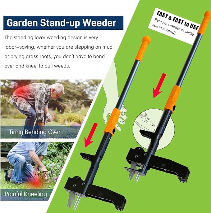 EEIEER Weed Puller Tool, 40’’ Manual Weeding Tools for Gardening, Integrated Weeds Removal Tool with 4 Claws for Lawn Yard Garden Patio