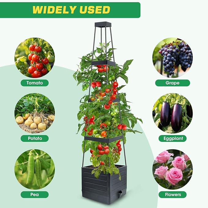 2Pack Raised Garden Bed Planter Box with Trellis, 57" Self-Watering Tomato Cage Planters for Climbing Plants Vegetable Vine Flowers Outdoor & Indoor (57x9.8x9.8IN)