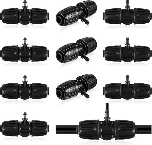 12 Pcs Barbed Tee Drip Irrigation Tubing for 1/2 Inch to 1/4 Inch Irrigation Fittings 1/2 Inches ID x 0.63 Inches OD 16 mm PE Tube Anti Drop Locked Reducing Tee Fits 13 mm ID/ 4 mm ID