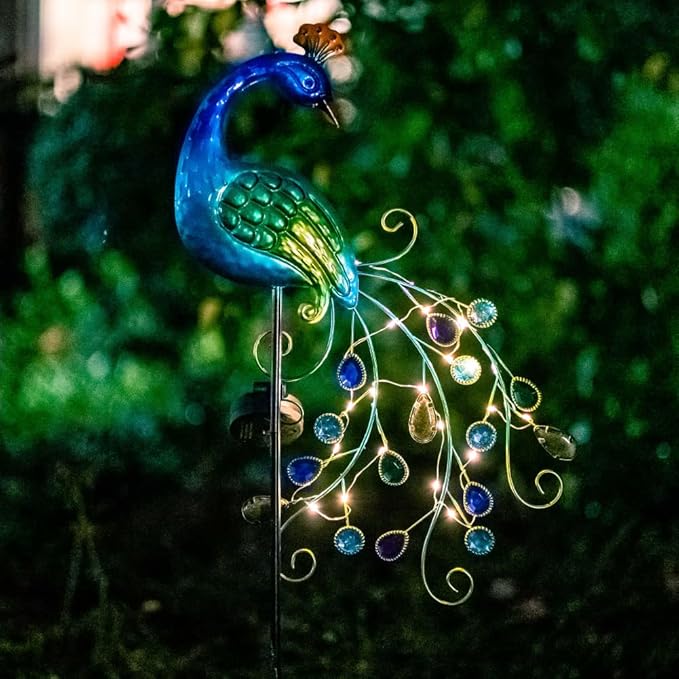 VEWOGARDEN Metal Peacock Solar Garden Lights Stakes - Waterproof Landscape Path Lights for Outdoor Patio Lawn Yard Decorations (38"*14"*2.5")Outdoor
