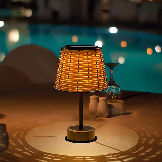 Solar Table Lamps for Outside,Handmade Rattan Woven LED Desk Outdoor Lamp Waterproof Boho Decoration for Garden,Yard,Patio,Porch,Trees,Lawn,Pathway(Austin Natural Brown)