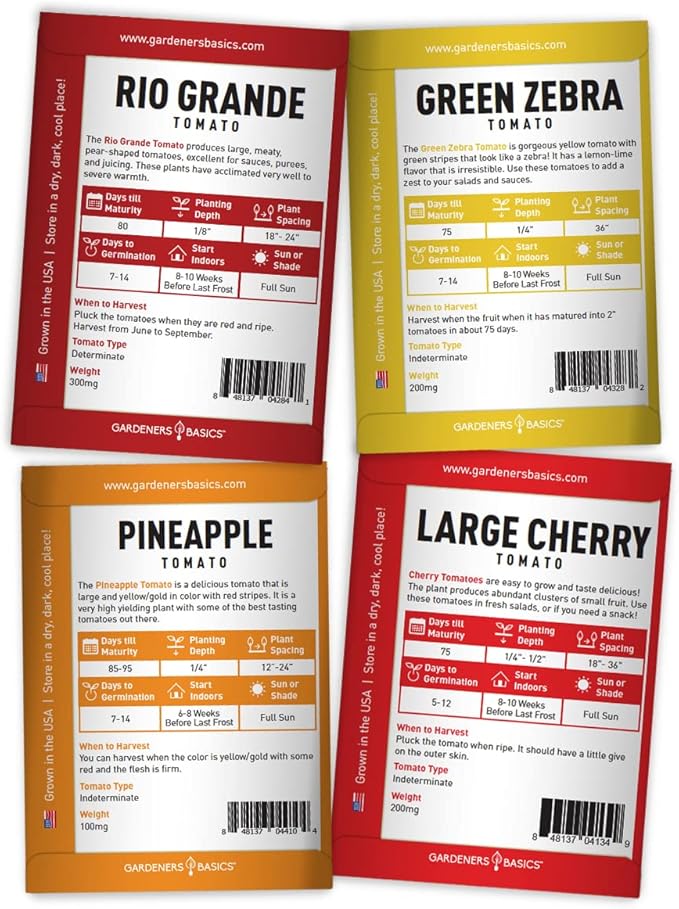 Gardeners Basics, Tomato Seeds for Planting 16 Variety Pack Heirloom Tomato Seeds, Tiny Tim, Cherry Tomato Seeds, Beefsteak Seeds, Roma Tomato Seeds, Determinate and Indeterminate and More, Non GMO