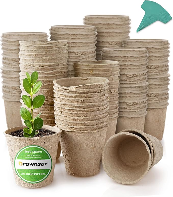 GROWNEER 120 Packs 3 Inch Peat Pots Plant Starters for Seedling with 15 Pcs Plant Labels, Biodegradable Herb Seed Starter Pots Kits, Garden Germination Nursery Pot