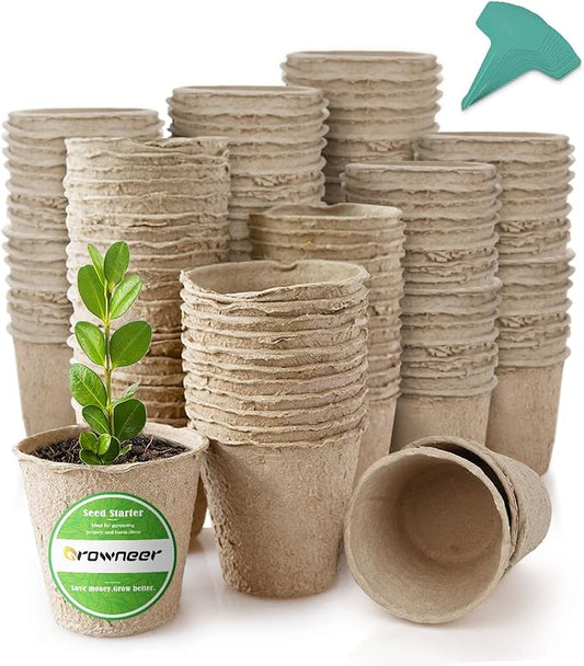 GROWNEER 120 Packs 3 Inch Peat Pots Plant Starters for Seedling with 15 Pcs Plant Labels, Biodegradable Herb Seed Starter Pots Kits, Garden Germination Nursery Pot