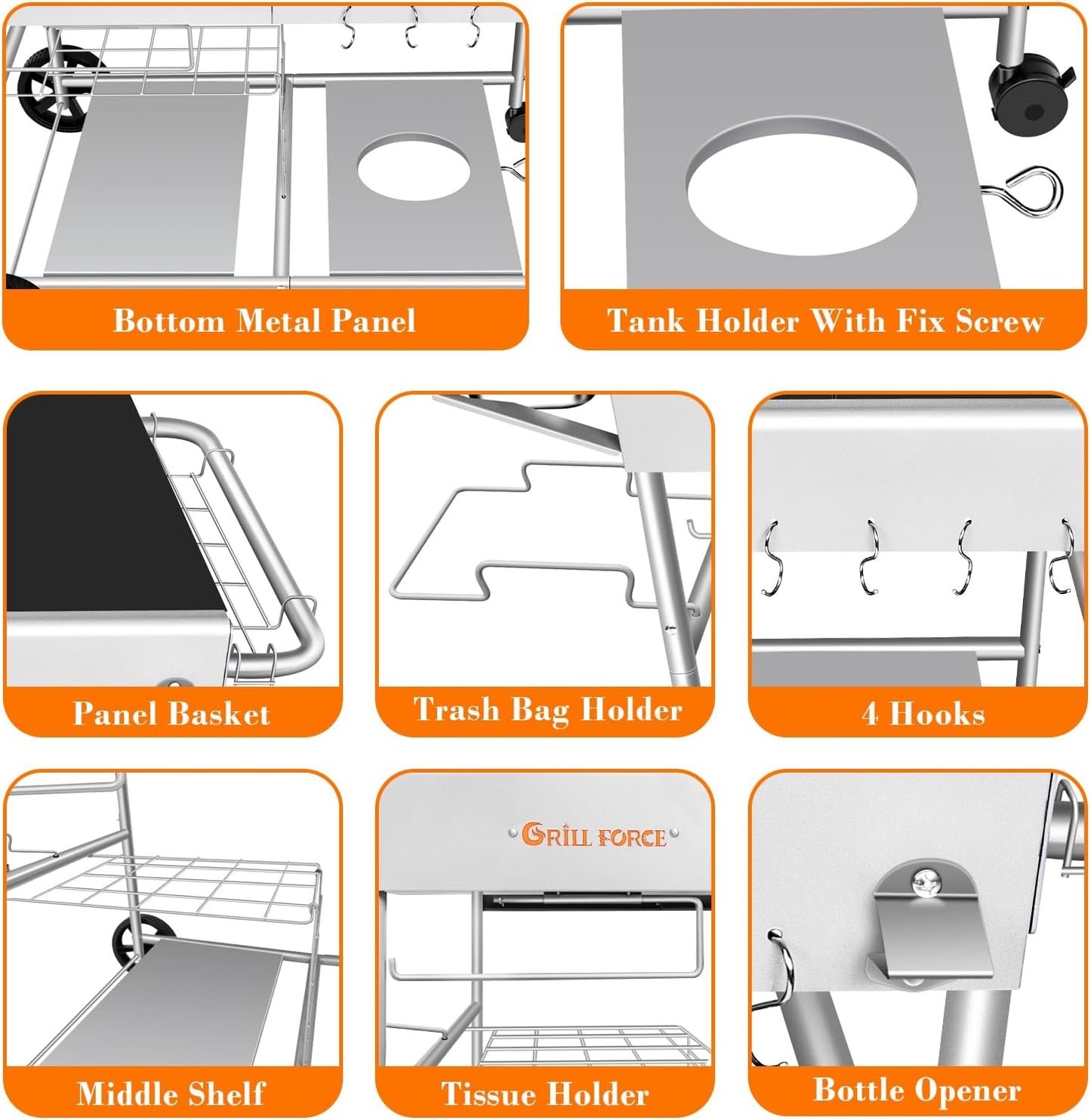 Outdoor Pizza Oven Table for Ninja Woodfire, Blackstone Tabletop Grill, Portable Grill Cart & Food Prep Work Table, Movable Pizza Oven Cart for Backyard BBQ and Patio Parties