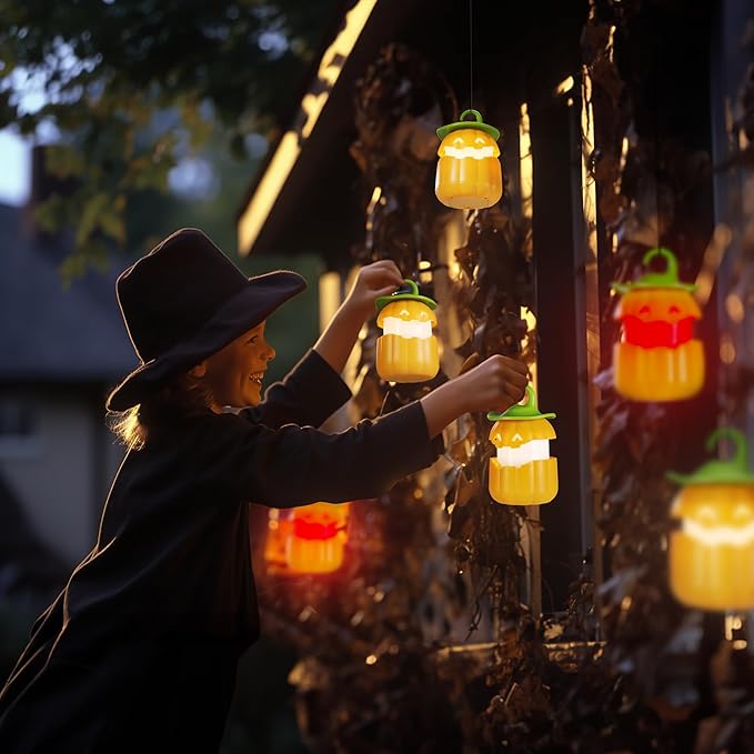 EverBrite 6-Pack Halloween Pumpkin Lantern, Collapsible Jack O Lantern Lights, Two Color Changing, Light up Pumpkin Outdoor for Halloween Party Decoration, Battery Included