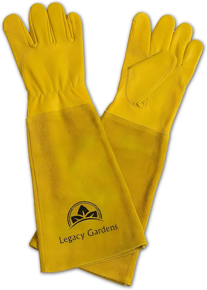 Thorn Resistant Leather Gardening Gloves for Men & Women – Long Gauntlet Rose Pruning Gloves with Forearm Protection for Pruning and Yard Work - Large yellow