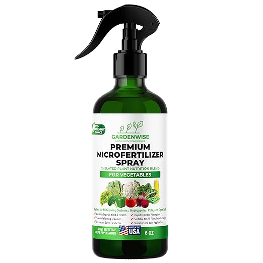 Premium Microfertilizer Foliar Spray - Chelated Plant Nutrition Blend with Chelated Iron for Vegetables. Perfect for Hydroponics, Pots, and Open Soil. Ready to Use (8 OZ)