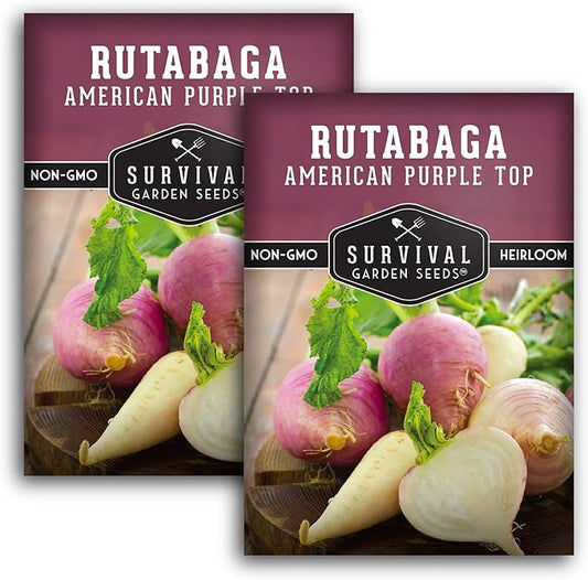 Survival Garden Seeds - 2 Packs American Purple Rutabaga Seed for Planting with Instructions to Grow Brassica Napus in Your Home Vegetable Garden - Non-GMO Heirloom Variety