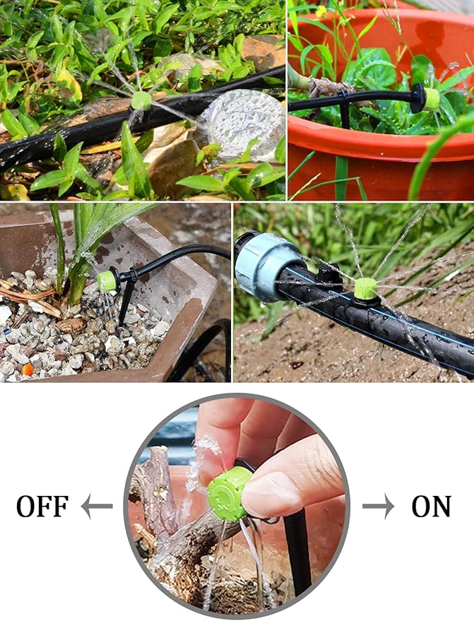 Kalolary 400Pcs Adjustable Irrigation Drippers Parts, 1/4 Inch Automatic Irrigation Anti-Clogging Emitters Micro Ffittings for 4mm/7mm Watering System Drippers Garden Supplies(Green)