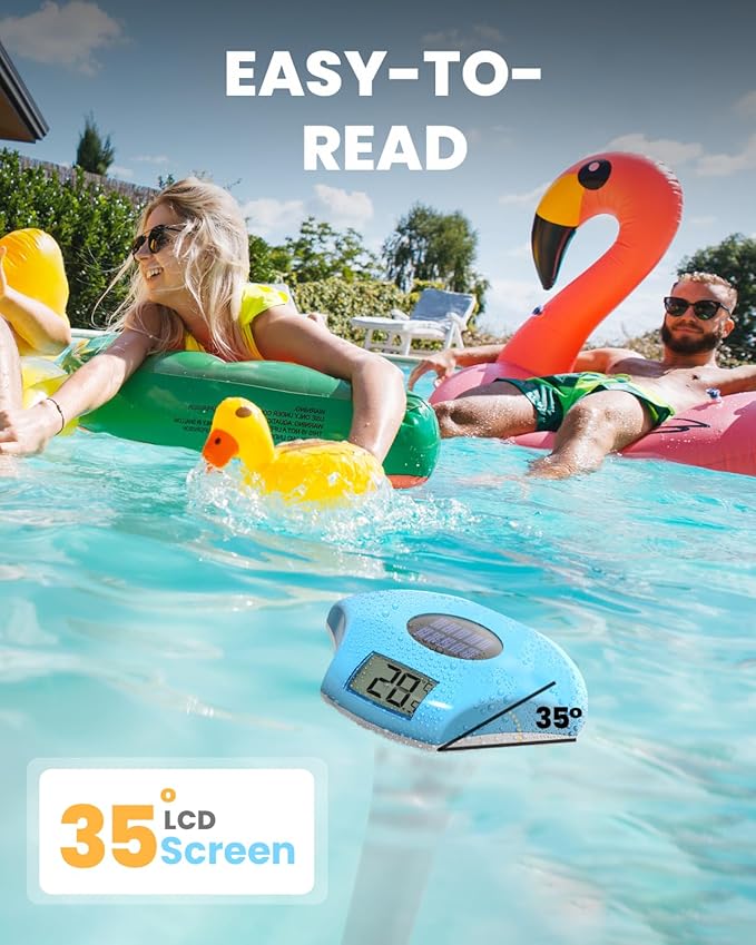 BALDR Pool Thermometer Floating Easy Read, IPX8 Waterproof, Solar Powered Digital Pool Thermometer with LCD Screen,Suitable for Swimming Pool/Hot Tub/Hot Spring/Aquarium (Blue)