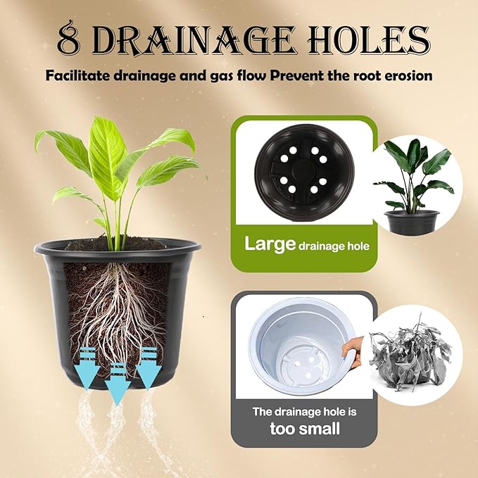 100 Packs Plastic Nursery Pots, 4 5 6 Inches Pots for Plants with Drainage Holes, Plants containers for Seedlings, Succulents, Transplanting (100, 4 5 6 Inch)