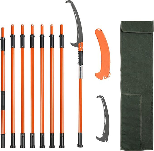 VEVOR Manual Pole Saw, 7.3-27 ft Extendable Tree Pruner, Sharp Steel Blade High Branches Trimming, Manual Branch Trimmer with Lightweight 8 Fiberglass Handles, for Pruning Palms and Shrubs