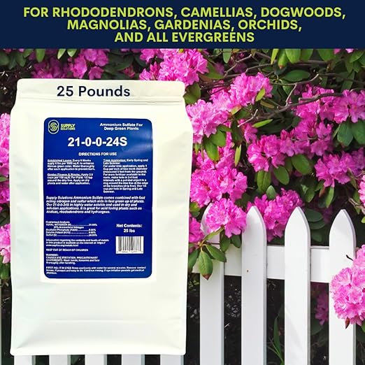 21-0-0-24S Ammonium Sulfate for Deep Green Plants - Soil Acidifier for Blueberry Blooms, Azalea and Magnolia Tree Fertilizer - Sulfur for Plants Nitrogen Fertilizer (25 Pounds)