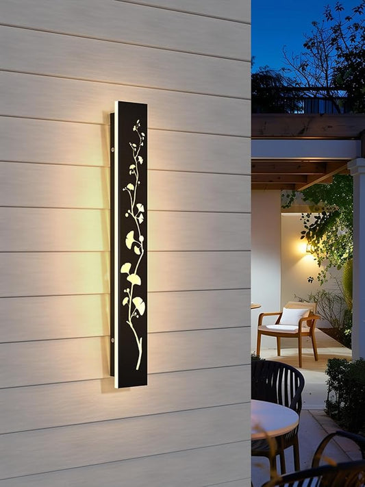 Modern Outdoor Wall Lights 23.6inch LED Long Wall Sconce 3000K Ginkgo Hollow Design Wall Mount Porch Lights 20W Exterior Lighting Fixtures for Patio Balcony Terrace Garden