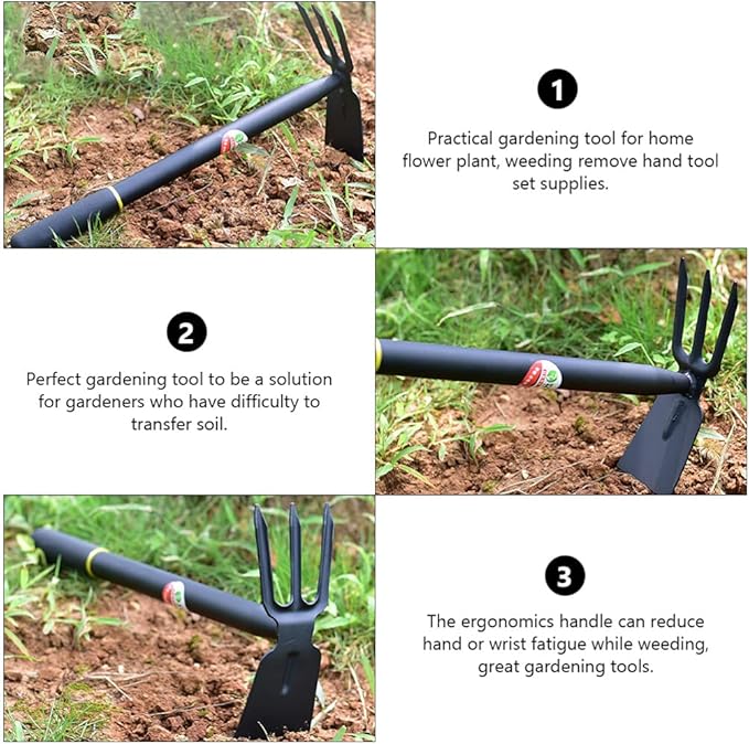 Yardwe Hoe and Cultivator, Garden Rake Hand Tiller Tool Heavy Duty Cultivator Hoe for loosening Soil Weeding Digging Flower Planting Garden Farming Agriculture Tool