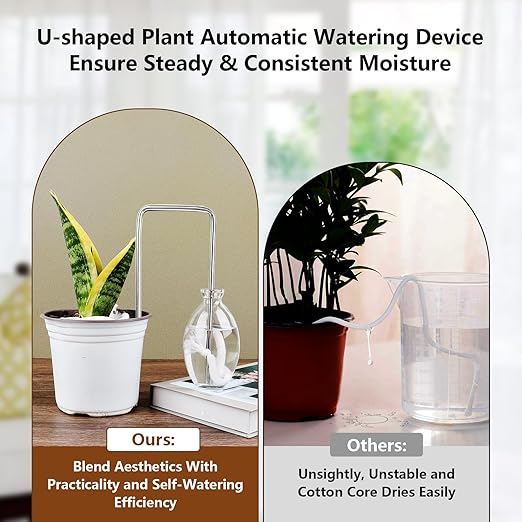 2Pcs Self-Watering Wick System, Stainless Steel Plant Automatic Watering Device with Self Watering Capillary Wick Cord, Passive Lazy Automatic Drip Irrigation for House Plants (M)