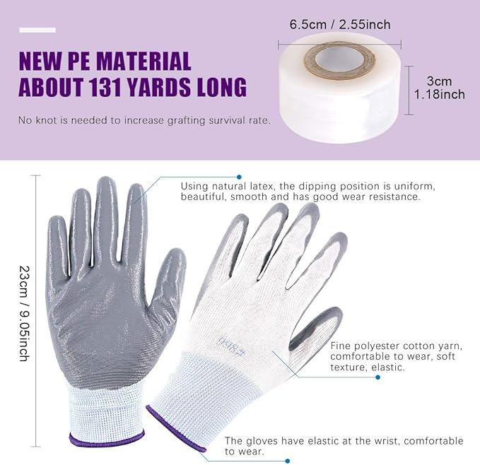 Swpeet 190Pcs 2-in-1 Garden Grafting Tools Kit, Including Garden Pruning Tools with 3 Extra Blades Grafting Tapes Rubber Bands Garden Gloves and Grafting Gardening Knife for Plant Branch Cutting