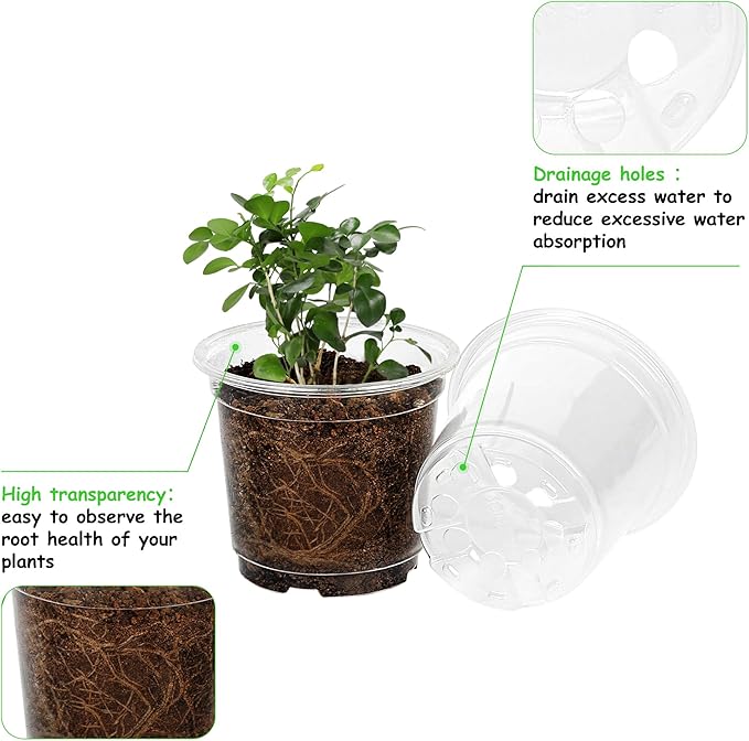 60 Pack 3.5/4/5 Inch Clear Nursery Pots with Drainage Holes, Transparent Plastic Pots for Plants, Reinforced Seed Starter Pots Garden Pots Flower Pots Come with 50pcs Plant Labels