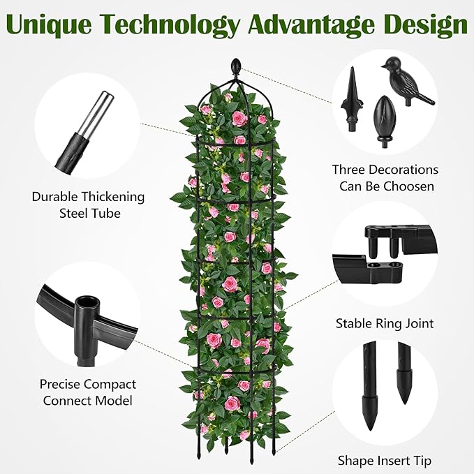 Garden Obelisk Trellis for Climbing Plants Outdoor 6.7 Ft Rose Bush Round Trellis for Pots Rustproof Metal Plant Flower Trellises for Clematis Vine Jasmine Support Outdoor Indoor