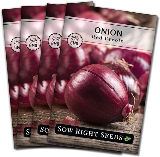 Sow Right Seeds - Red Creole Onion Seeds for Planting - Non-GMO Heirloom Packet with Instructions to Plant a Home Vegetable Garden - Grow Classic Purple Onions, Essential for Cooking (4)
