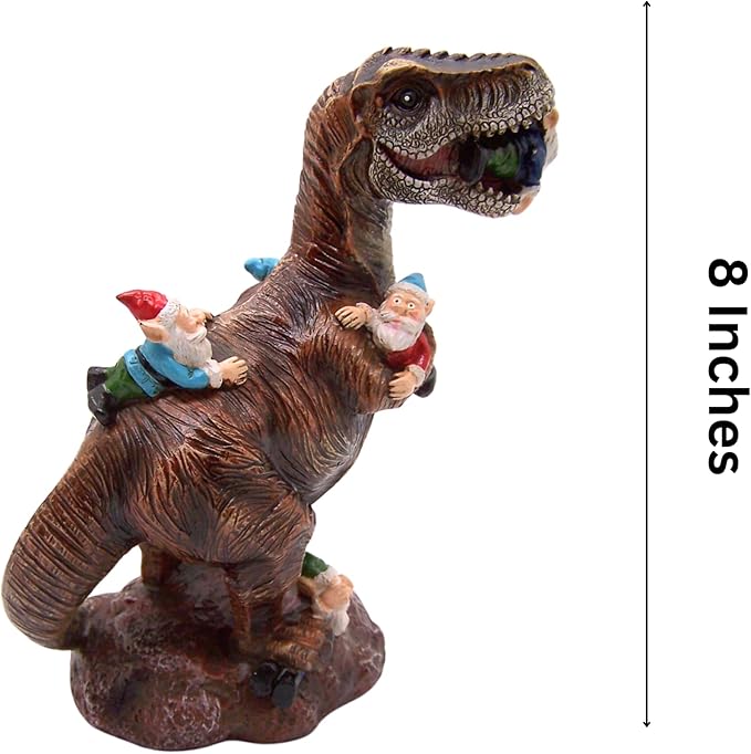 Wowser Gnome Statue: Funny Garden Figurine - Unique Home & Outdoor Decor (T-Rex), Gnome Decoration for Yard