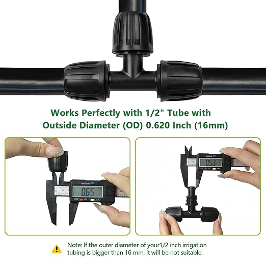13 Pcs Drip Irrigation Fittings Tee 1/2 Inch, In-Line Barbed Tee Connector For 1/2 Inch Drip Tubing (0.60"-0.65" OD) Drip Line 3 Way T Parts