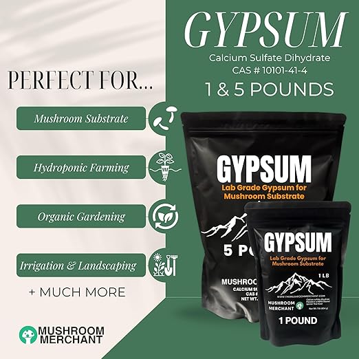 Gypsum Powder for Mushroom Substrate | Lab Grade | Packed in a HEPA-Filtered Facility | Highly Soluble for Growing Mushrooms | Ultra Fine | Soil Conditioner | (Calcium Sulfate Dihydrate)