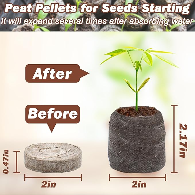 ZeeDix 100Pcs 50mm Peat Pellets for Seedlings, Seed Starter Pods Seed Starting Plugs Soil, Compressed Nutrient Block Potting Soil Discs Pellet for Planting Herbs Flowers Vegetables