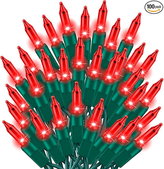 Ultra-Bright Connects End to End Red Christmas Mini Lights 100L 19.6Ft UL Listed Incandescent Bulb String Light Set for Indoor and Outdoor Holiday Garden Party Christmas Tree Garland Decor