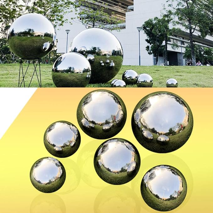 30 cm/12 inch Diameter Gazing Globe Mirror Ball,Silver Stainless Steel Polished Reflective Smooth Garden Sphere,Colorful and Shiny Addition to Any Garden or Home