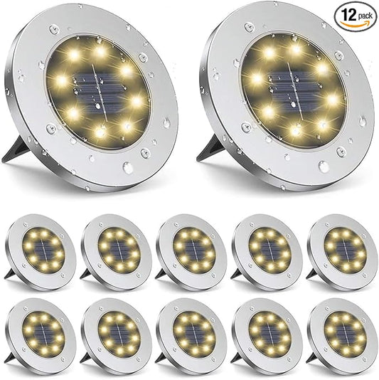 ZGWJ Solar Ground Lights,12 Pack Waterproof Solar Garden Lights, Upgraded Outdoor Garden Waterproof Bright in-Ground Lights, Landscape Lights for Pathway,Yard,Deck,Lawn,Patio,Walkway Warm White
