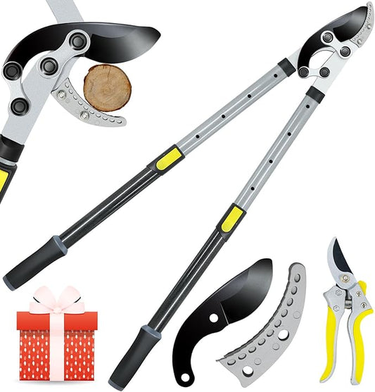 JARDINEER 3PCS Extendable Anvil Loppers Shears Set, Branch Cutters Heavy Duty with 2 Inch Clean Cut Capacity, 28-38.5" Telescopic Tree Trimming Long Handle with SK5 Spare Blade