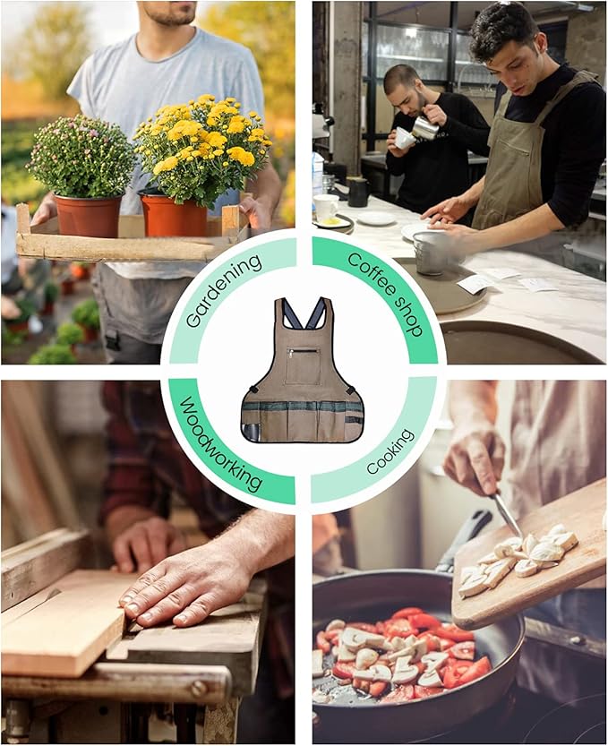 EJWOX Garden Work Apron with Pockets,Great Gardening Gifts for Women Lawn Care