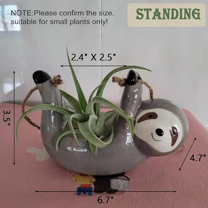 Sloth Hanging Planters for Indoor Outdoor Plants Cute Succulent Cactus Pots Ceramic Flower Pot Holder Gardening Gifts for Women Plant Lovers Gardeners Mom