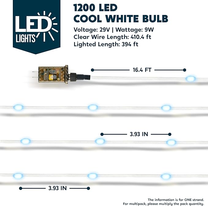 Joiedomi 1200 LED Christmas String Lights Outdoor,394FT Cool White Fairy Light with Remote 8 Modes Timer, Plug in PVC Clear Wire Lighting Decor with Reel for Indoor Dorm Classroom Bedroom Holiday