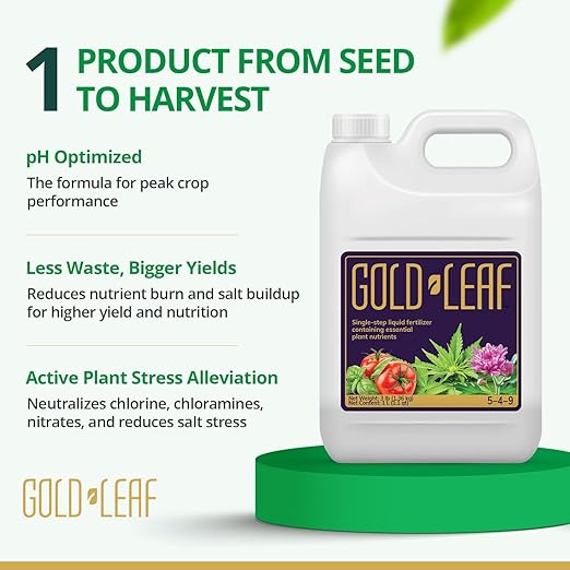 500ml Gold Leaf Liquid Fertilizer Single-Step Plant Fertilizer with Every Essential Nutrient for Healthy Bigger Buds and Blooms, Optimized pH for Soil, Hydroponics, and Coco Grower