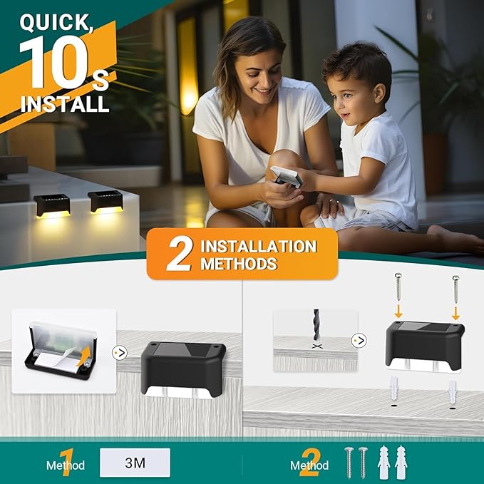 Solar Deck Lights Outdoor Waterproof 12Pack, Solar Powered Step Lights for Outside Stairs, Step, Fence, Yard, Patio, and Pathway(Warm White)