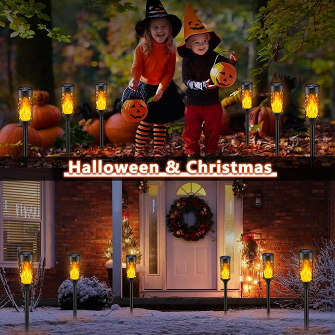 12Pcs Solar Lights Outdoor Waterproof, Tiki Torches for Outside with Flickering Flame, Solar Powered Outdoor Lights for Garden Decor, LED Luces Solares Garden Lighting for Pathway Yard Decorations