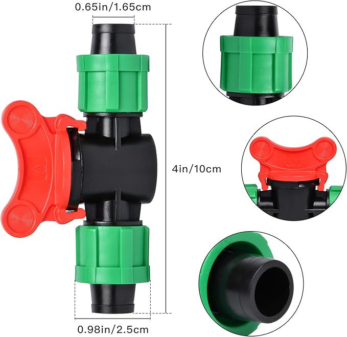 Supkiir 6 Pieces Drip Irrigation Shut-Off Valve 1/2 Inch Universal Drip Irrigation Tubing Coupling Valve