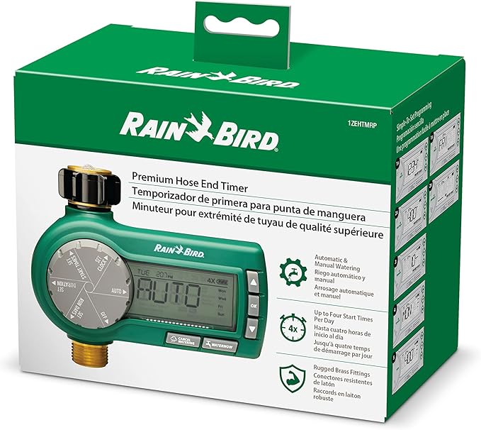 Rain Bird 1 Zone Electronic Digital Hose End Timer Bundle with 4-Pack Drip Irrigation Elbow Fittings