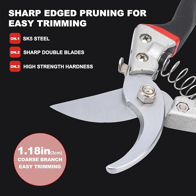 Garden Pruning Shears Set - 2 Pack, 1 Bypass Pruner+1 Straight Blade Scissors,Garden Shears Clippers, Hand Tools Scissors Loppers,Cutting Shears Garden,Hedge Clippers, Rose Pruning Shears