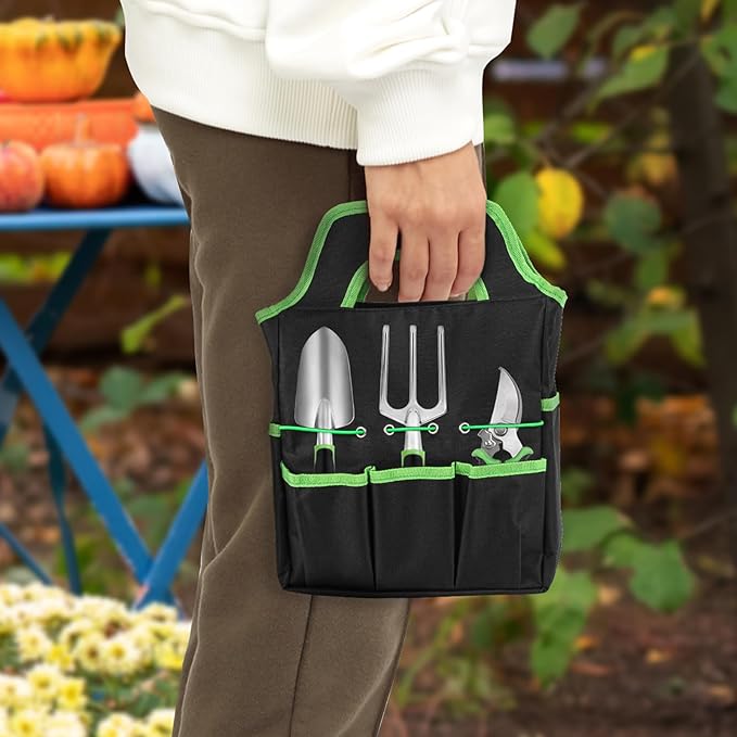 Gardening Tool Set, 8 Piece Garden Tools Set with Bag, Heavy Duty Stainless Steel Garden Tools Set Kit, Outdoor Hand Tools, Ideal Garden Tool Kit Gifts for Women Green