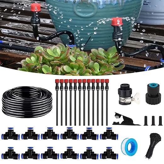 New Quick Connector Drip Irrigation Kits,Automatic Irrigation System with Replaceable 360-degree Bending Dropper,Eight Hole Red Nozzle for Watering System for Garden Plant Lawn Patio.(8-Hole Nozzle)