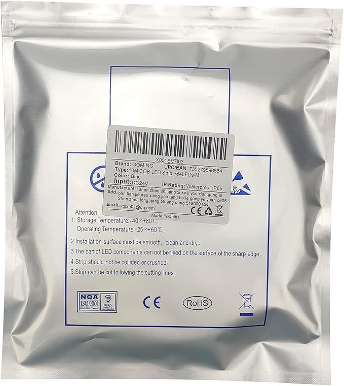 32.8ft(10M) DC 24V Blue COB LED Strip Light IP65 Waterproof 3840LEDs Uniform Glow Dotless Flexible LED Tape Lights for DIY Garden Backyard Hallways Stairs Decoration(No Power Supply)