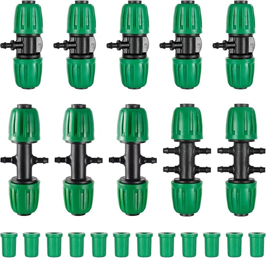 1/2 inch Tubing (1/2" ID x0.6-0.63" OD) 16mm to 1/4 inch Irrigation Tube Anti-Drop Barbed Hose Fittings (Fits 13mm ID / 4mm ID) (1/2 to 1/4 inch Fittings Kit)