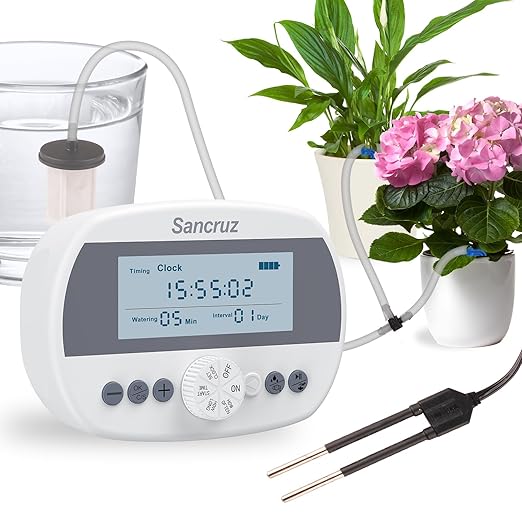 Automatic Drip Irrigation System Kit, 15 Potted Plants Indoor Automatic Watering System, Drip Irrigation System for Garden with Water Timer and LCD Display, Easy DIY Watering Device