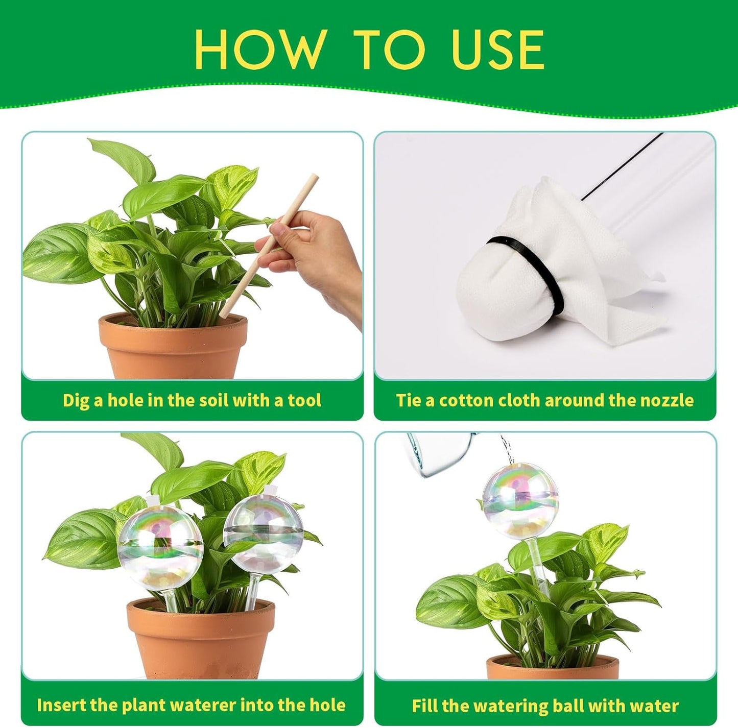 ZephyrBloom 13 oz Up 2 Weeks Large Plant Watering Globes & Bulbs, Self Watering Glass Globes to Water Plants While Away, Indoor Outdoor Automatic Slow-Release Watering Bulbs for Houseplants 2 Pack