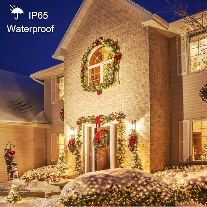 Toodour Solar Christmas Lights, 2 Packs Total 144ft 400 LED 8 Modes Solar String Lights, Waterproof Solar Outdoor Christmas Lights for Garden, Patio, Fence, Balcony, Christmas Tree Decor - Warm White